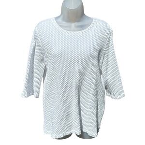 Eileen Fisher White Honeycomb Textured Knit Top Size XL